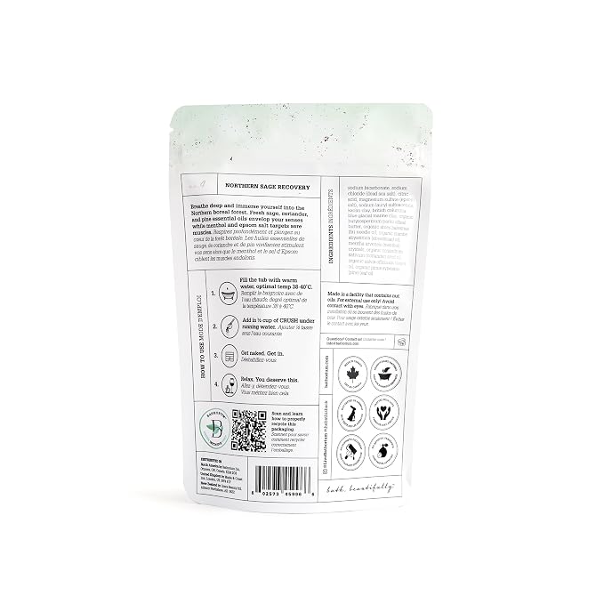 Bathorium Northern Sage Recovery Crush, Revitalizing Bath Soak, Dead Sea & Epsom Salt, Sage, Pine, Eucalyptus, pH-Balanced for Women, 5+ Baths, 21 oz