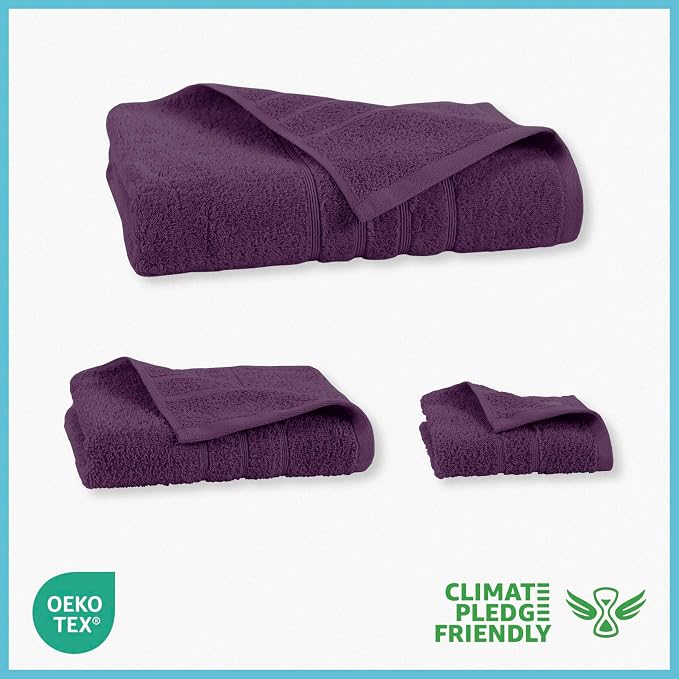 Martex Ultimate Performance 6-Piece Towel Set, Dark Purple | 100% Cotton, Supersoft & Absorbent, Low-Linting, Easy Care, Versatile, 2 Bath Towels, 2 Hand Towels, 2 Wash Cloths