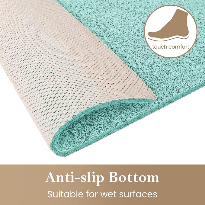 Shower Mat Bathtub Mat Non-Slip,32x24 inch, Soft Tub Mat with Drain,PVC Loofah Bath Mat (Phthalate Free) for Tub and Bathroom,Quick Drying,Green