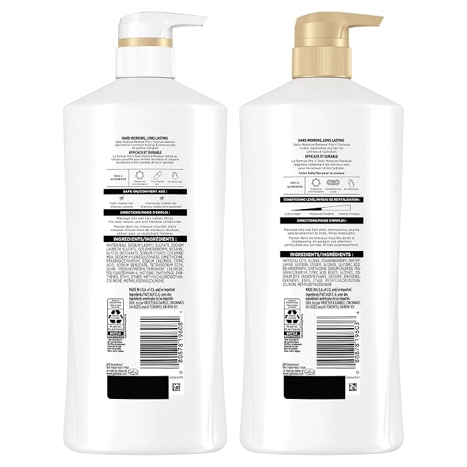 Pantene Shampoo & Conditioner Set, Daily Moisture Renewal - Pro-V Nutrients for Dry, Color-Treated, Straight to Curly Hair, 72-Hour Hydration & Softness, 52.8 Oz Total + Miracle Rescue Shot (0.5 Oz)