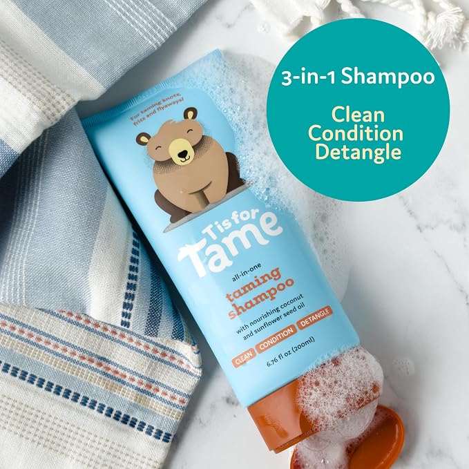 T is for Tame - 3-in-1 Baby Shampoo, Conditioner & Detangler for Kids – Tear-Free, Hypoallergenic, Cleanses, Conditions, Detangles with Plant-Based Ingredients - 6.76 fl oz - Made in the USA
