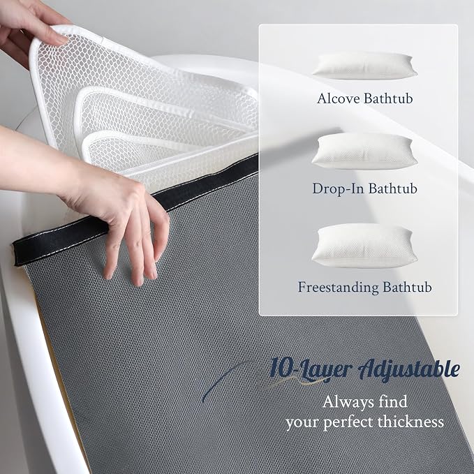 Luxury Bathtub Pillow, Skin-Friendly Cushion, Support Back, Neck & Head, Non-Slip, Adjustable Thickness Fits All Tub, Washable & Quick-Drying - Gift for Christmas Birthday Mother’s Day