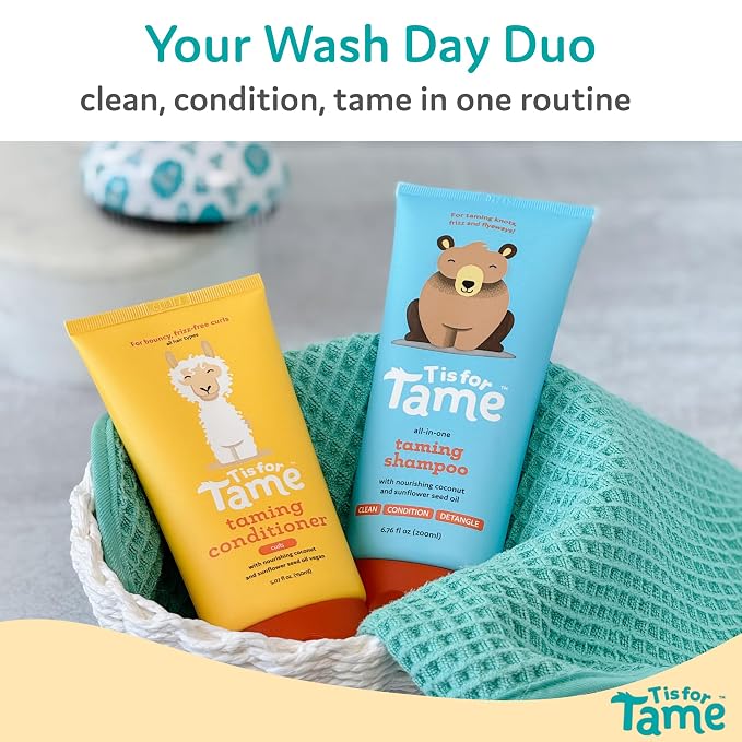 T is for Tame - Natural Curly Hair Conditioner for Kids with Jojoba & Sunflower Oil Detangles, Softens & Controls Frizz Plant-Based, Vegan & Hypoallergenic 5.07 fl oz (2 Pack) - Made in the USA