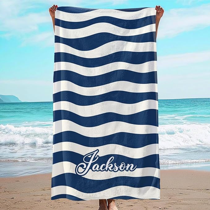 JML Custom Beach Towel with Name, Personalized Microfiber Beach Towel with Name, Large, Soft, Quick Dry & Absorbent for Swim, Pool,Adult,Summer Holiday,Vacation,Travel,Gift for Anniversary, Birthday