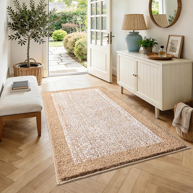 48x32 Large Bathroom Rugs Washable Non Slip, Beige Bath Mat for Bathroom Floor Tub, Soft Absorbent Quick Dry Mats for Shower, Bathtub,Home Decor