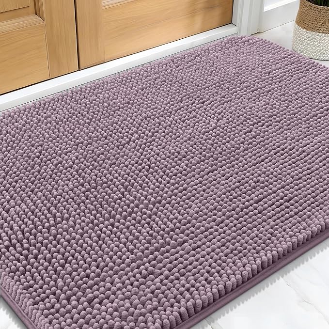 OLANLY Dog Door Mat for Muddy Paws 32x20, Absorbs Moisture and Dirt, Absorbent Non-Slip Washable Doormat, Quick Dry Chenille Mud Mat for Dogs, Entry Indoor Entryway Carpet for Inside Floor, Deep Plum