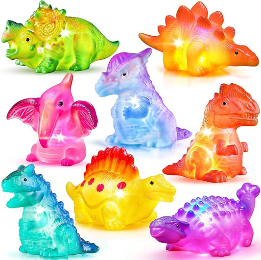 8 Pack Light up No Hole Dinosaur Bath Toy Set, Flashing Color Changing Light in Water, Floating Dino Bathtub Bathroom tub Pool Toy for Baby Infant Kid Toddler Child Boy Girl Preschool in Christmas