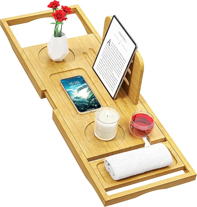 Banlilu Bathtub Tray - Bath Tray Expandable - Bath Tub Tray Table for Bathtub, Ajustable Size, Fits Most Tubs