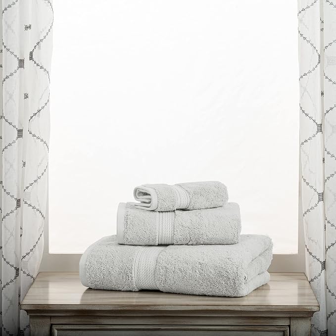 SUPERIOR Egyptian Cotton Ultra Plush & Absorbent, 3 Piece Set, Silver | Quick Dry, Soft Luxury Towel Set, Bath Essentials, Guest Bath, Spa, 1 Bath, 1 Hand, 1 Face Towels, Madeline Towels