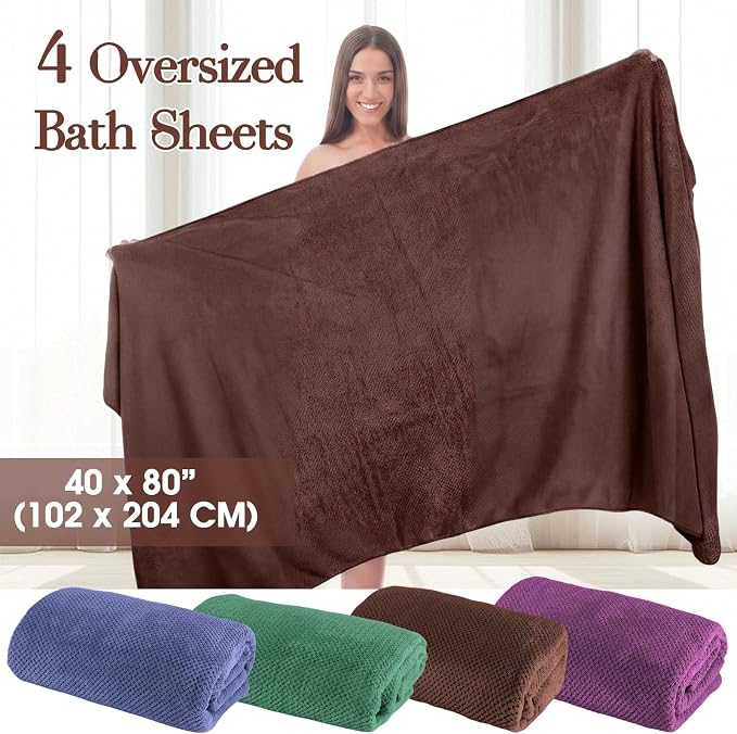 Newwiee 4 Pcs Oversized Bath Towels 40'' x 80'' Extra Large Bathroom Sheet Towels for Adults Quick Dry Soft Absorbent Fluffy Microfiber Shower Sheet for Fall Decor Spa Beach Hotel(Dark Colors)