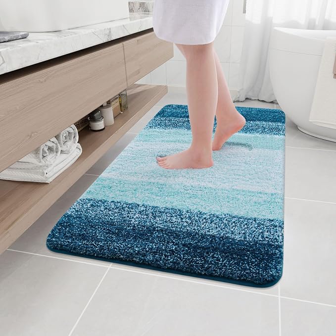 Arotive Microfiber Bathroom Rugs, Shaggy Soft and Absorbent Bath Rug, Thick Plush Machine Washable Dry Bath Mats for Bathroom, Tub and Shower, 44x32, Peacock Blue, Rectangular