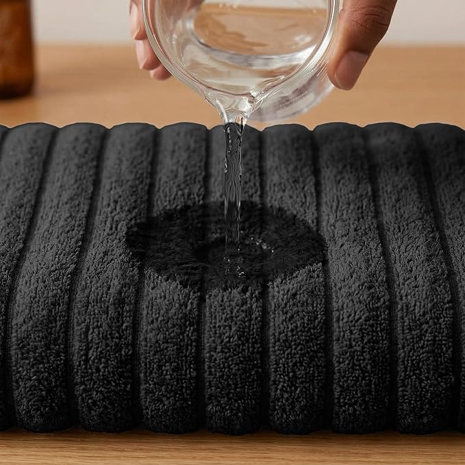 RIVERSIDE Pack of 2 Extra Large Bath Sheet Towels, 35 x 70 Inches, 600 GSM, Ribbed Stripe, 100% Cotton - Super Soft, Highly Absorbent & Quick Dry for Bathroom, Spa & Hotel, Black
