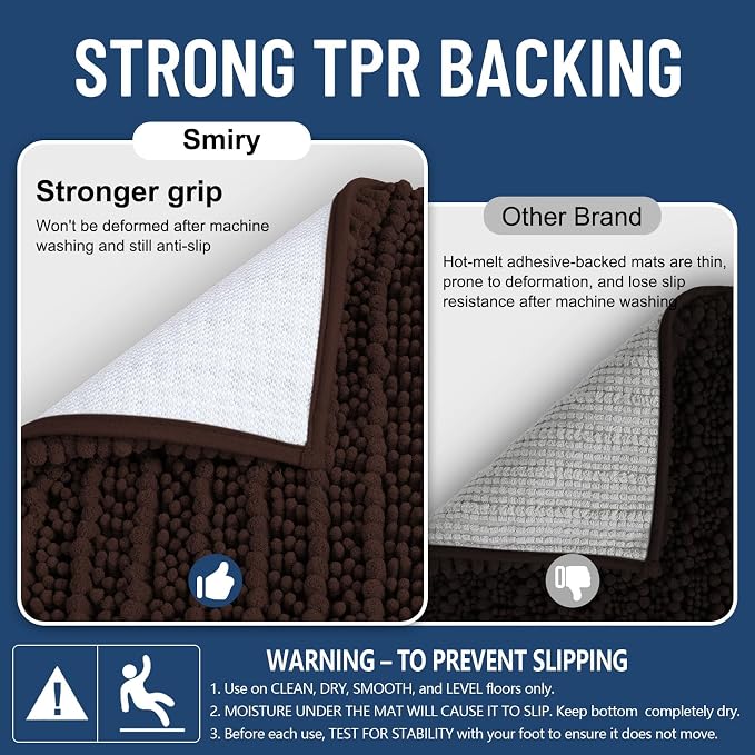 Smiry Bathroom Rugs Mat 47x20, Extra Soft Absorbent Chenille Bath Rugs, Non Slip Rubber Backing Machine Washable Quick Dry Bath Mats for Bathroom Floor, Tub, Shower, Home Decor Accessories, Brown