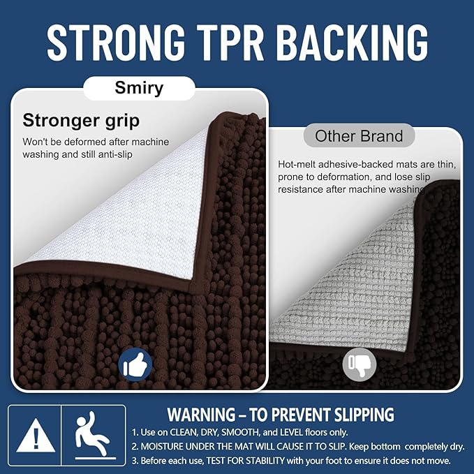 Smiry Bathroom Rugs Mat 30x20, Extra Soft Absorbent Chenille Bath Rugs, Non Slip Rubber Backing Machine Washable Quick Dry Bath Mats for Bathroom Floor, Tub, Shower, Home Decor Accessories, Brown