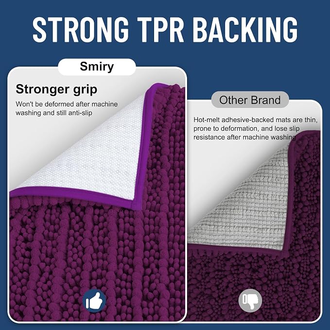 Smiry Bathroom Rugs Mat 36x24, Extra Soft Absorbent Chenille Bath Rugs, Non Slip Rubber Backing Machine Washable Quick Dry Bath Mats for Bathroom Floor, Tub, Shower, Home Decor Accessories, Violet