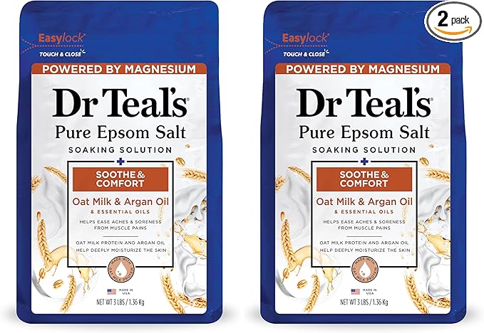 Dr Teal's Epsom Salt Magnesium Soak, Soothe & Comfort with Oat Milk & Argan Oil, 3 lbs (Pack of 2)