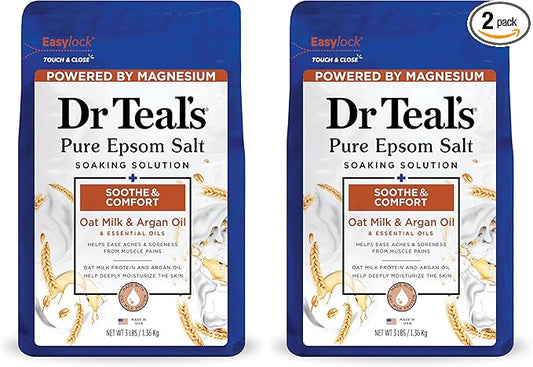 Dr Teal's Epsom Salt Magnesium Soak, Soothe & Comfort with Oat Milk & Argan Oil, 3 lbs (Pack of 2)