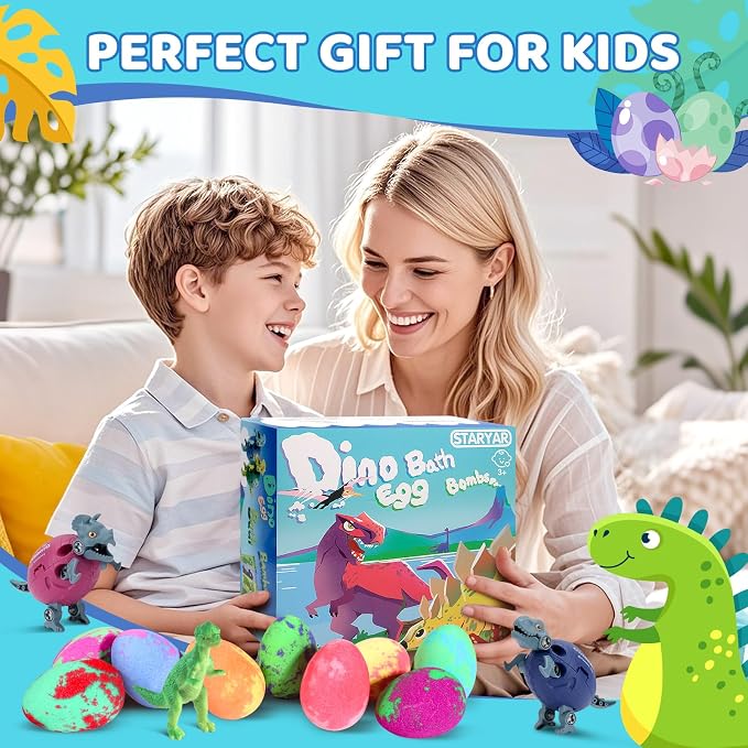 Bath Bombs for Kids with Surprise Toys Inside - 16 Pack Organic Dinosaur Bath Bombs Gift Set, Dinosaur Toys for Kid 3 4 5 6 7 8 9 Years, Birthday Gifts for Kids, Bubble Bath Toys