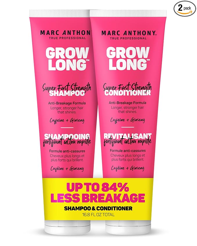 Marc Anthony Shampoo and Conditioner Gift Set, Grow Long Biotin - Anti-Frizz Deep Conditioner For Split Ends & Breakage - Vitamin E, Caffeine & Ginseng for Curly, Dry & Damaged Hair