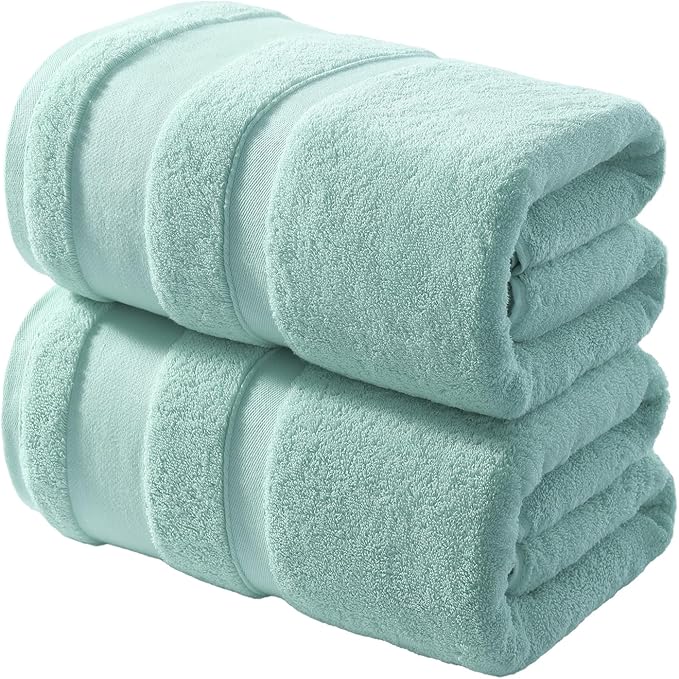 REDKISS 100% Cotton Bath Towels Set of 2, Oversized Bath Sheets 35 x 70 Inches, Soft & Absorbent Large Bathroom Towels, Quick Dry Cotton Towels for Bathroom, Gym, Spa, Pool & Family Use, Blue