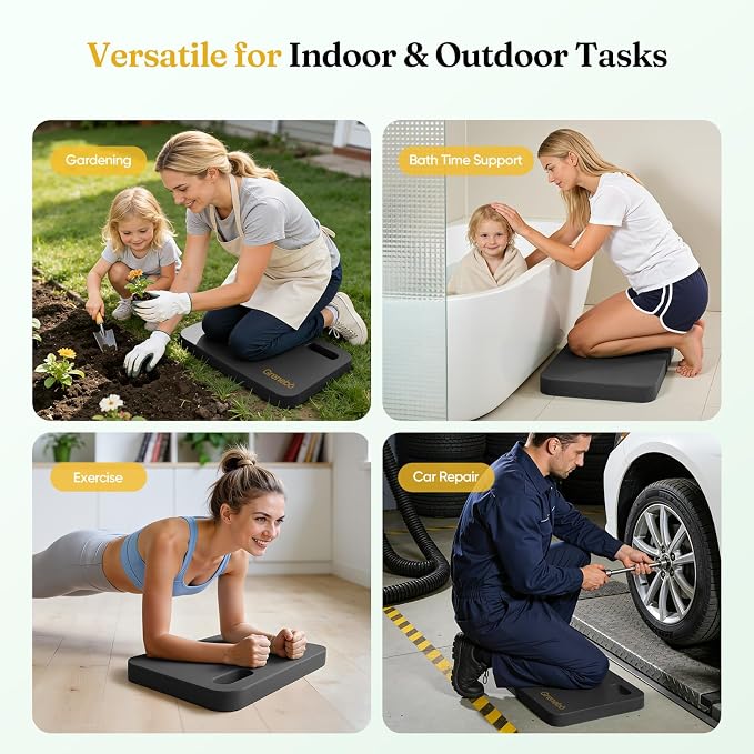 Grenebo High-Density NBR Foam Garden Kneeling Pad, 1.6" Extra Thick Gardening Pad for Kneeling, Ultra Soft Kneeling Pad for Gardening, Work, Exercise, Yoga, 17.3×11×1.6 in (1, Black)