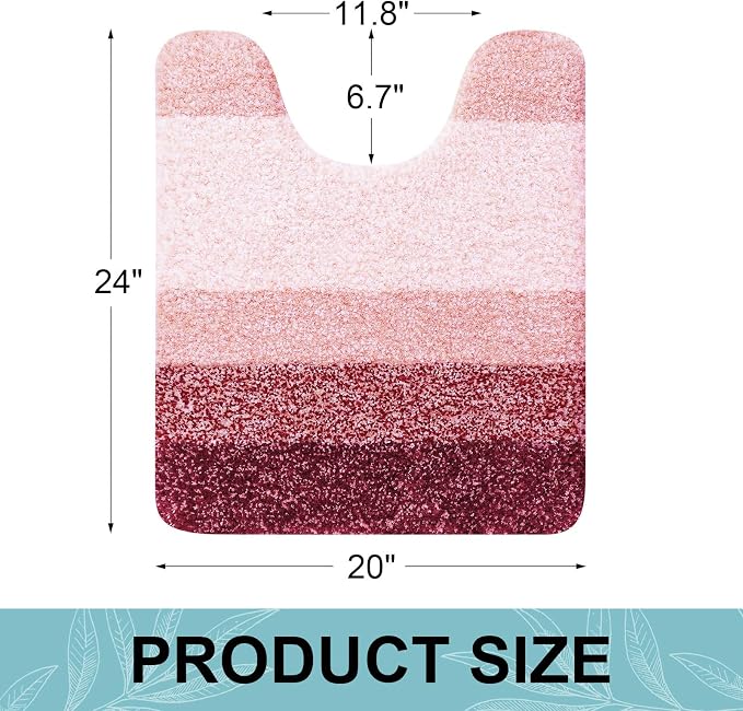 Arotive Microfiber Bathroom Rugs, Shaggy Soft and Absorbent Contour Toilet Rugs, Thick Plush Machine Washable Dry Bath Mats for Toilet Base, 24x20, Burgundy, U-Shape