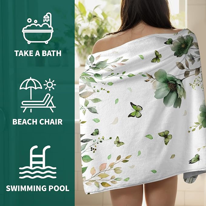 Sage Green Eucalyptus Bathroom Towel Large Thick Absorbent Velvet Bath Sheets for Adult