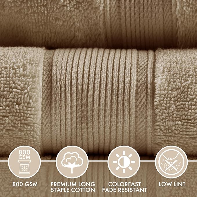 Madison Park 800GSM Bathroom Towel Set of 8 100% Cotton Bath Towel Set for Bathroom Luxurious Highly Absorbent 2 Bath Towels 2 Hand Towels 4 Washcloths Quick Dry Spa Quality Taupe