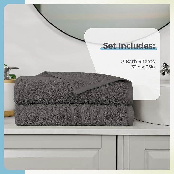 Martex 2-Pack Ultimate Performance Bath Sheet Set, Eiffel Tower, 33" x 65" | 100% Cotton, Extra Large Bath Towels, Super Absorbent, Low-Linting, Supersoft