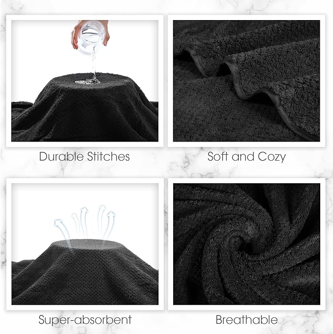 Peryiter 6 Pcs Bath Towel Set Oversized Bath Sheet Super Soft Microfiber Bathroom Sheets for Adults Quick Dry Highly Absorbent Shower Towel Sets for Bathroom Dorm Spa Gym Hotel Yoga(Black)