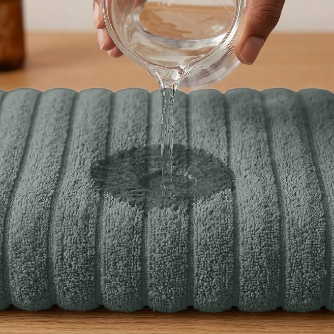 RIVERSIDE Pack of 2 Extra Large Bath Sheet Towels, 35 x 70 Inches, 600 GSM, Ribbed Stripe, 100% Cotton - Super Soft, Highly Absorbent & Quick Dry for Bathroom, Spa & Hotel, Gray