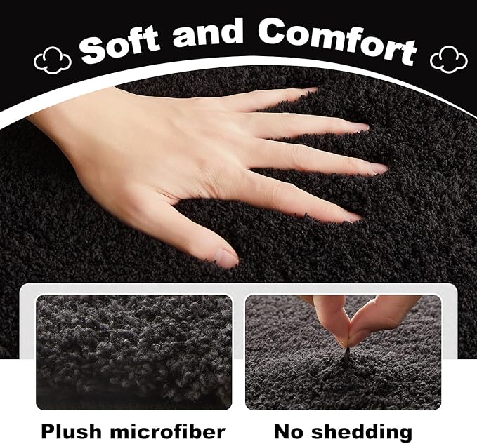 TYUU Black Bathroom Rug, Ultra Soft Bath Rugs Non Slip Washable, Super Absorbent Quick Dry Bath Mat with Rubber Backing for Bathroom Floor, Shower, or Sink, Black 20" x 30"