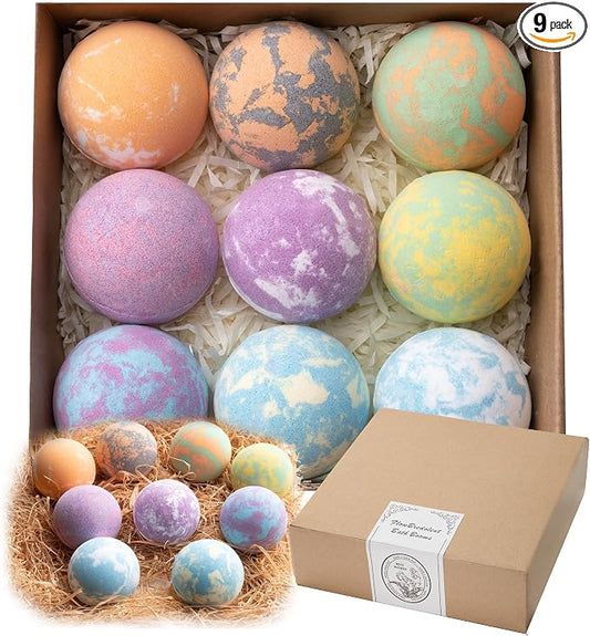Bath Bombs for Women, 9pcs Handmade Bubble Bath Bombs with Natural Essential Oils, Wonderfull Gift for Women, as Well as Nice Valentine's Day or Birthday Gift for Wife and Girlfriend