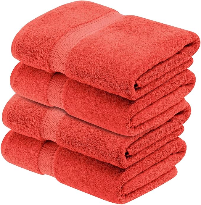 Superior Egyptian Cotton Plush & Absorbent, Bath Towel Set of 4, Coral | Quick Dry, Soft Luxury Towel Set, Bath Essentials for Bathroom, Guest Bath, Spa, 4 Piece Bath, Madeline Towels
