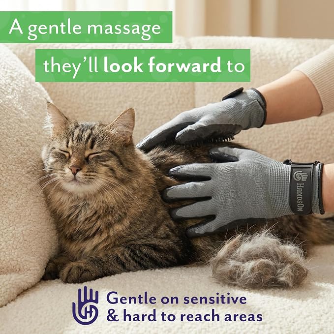H HANDSON Pet Grooming Gloves - Patented #1 Ranked, Award Winning Shedding, Bathing, & Hair Remover Gloves - Gentle Brush for Cats, Dogs, and Horses (Grey, X-Large)