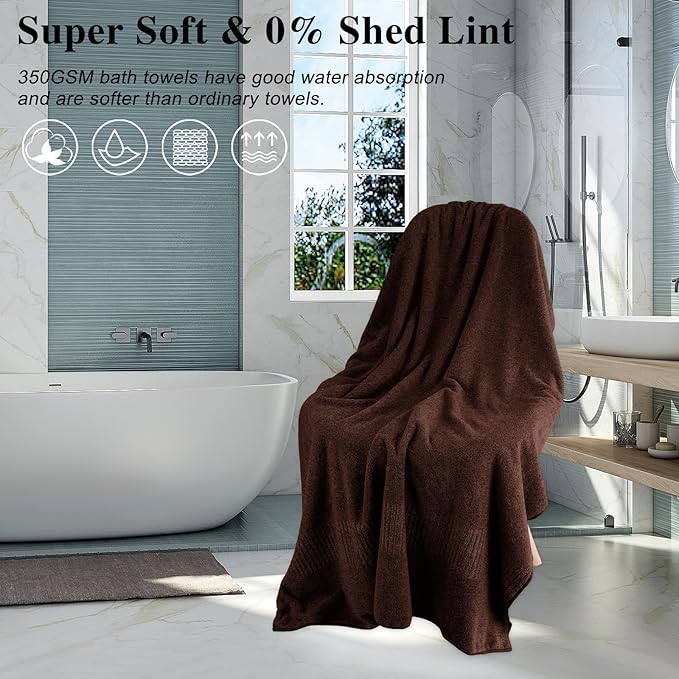 SEISSO Bath Towels, Extra Absorbent & Quick Drying Lightweight Fiber Towels, Premium Big Soft Bath Towel for Fitness, Spa, Sports Towels, Yoga Towel, Brown(4 Pack)