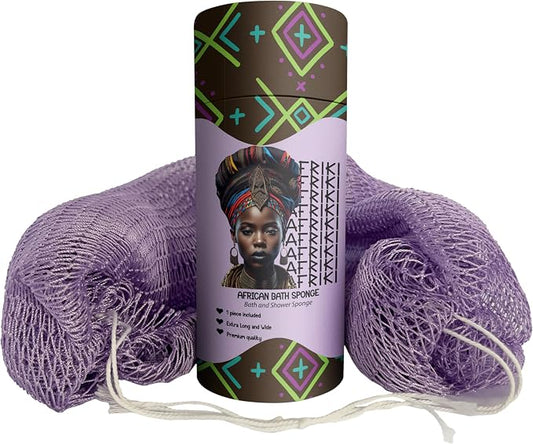 African Net Sponge, Premium Authentic Exfoliating Body Scrubber, Extra Long Stretch Bath Sponge for Shower, Deep Exfoliating Washcloth for Smooth Skin, 1 Pack (Lilac)
