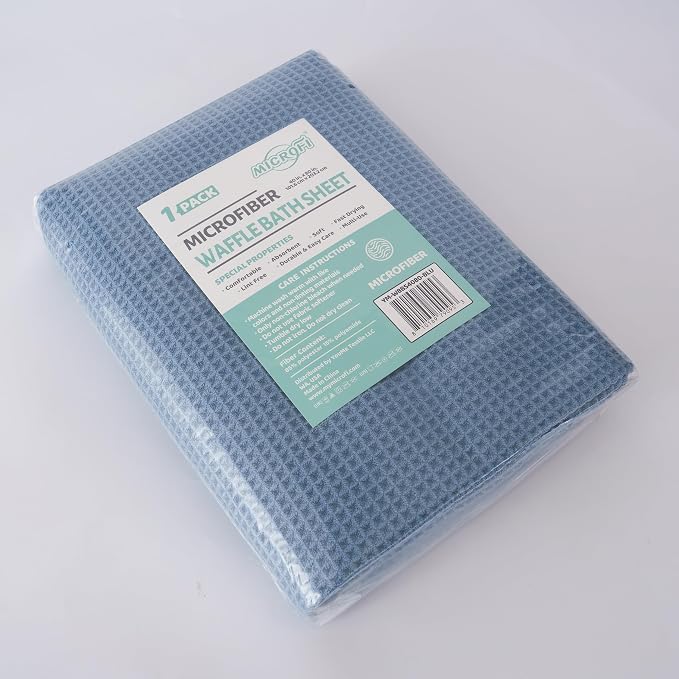 MICROFI Microfiber Waffle Bath Sheet, Quick Dry, Lint Free, 40 x 80 inches (101.6 x 203.2 cm), 1 Count, 430 GSM (Blue)