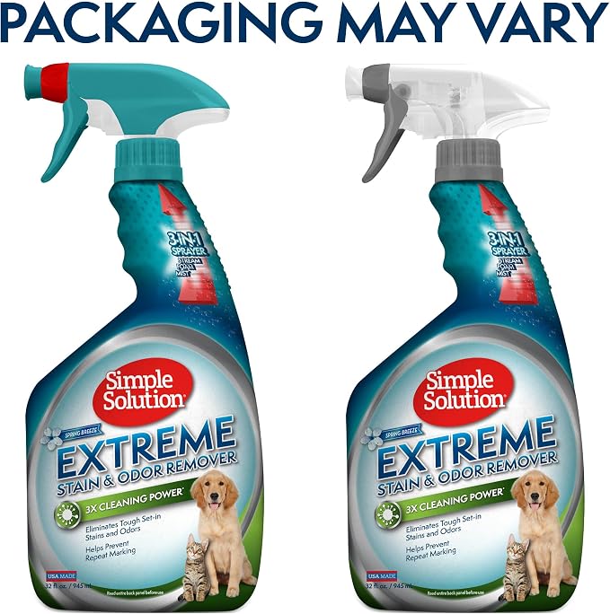 Simple Solution Stain & Odor Eliminator for Pets, Carpet Deodorizer, Enzyme Pet Odor Eliminator for Home, Stain Remover for Cat & Dog Pee, Urine Destroyer, Carpet Cleaner Spray, Spring Breeze, 32 oz