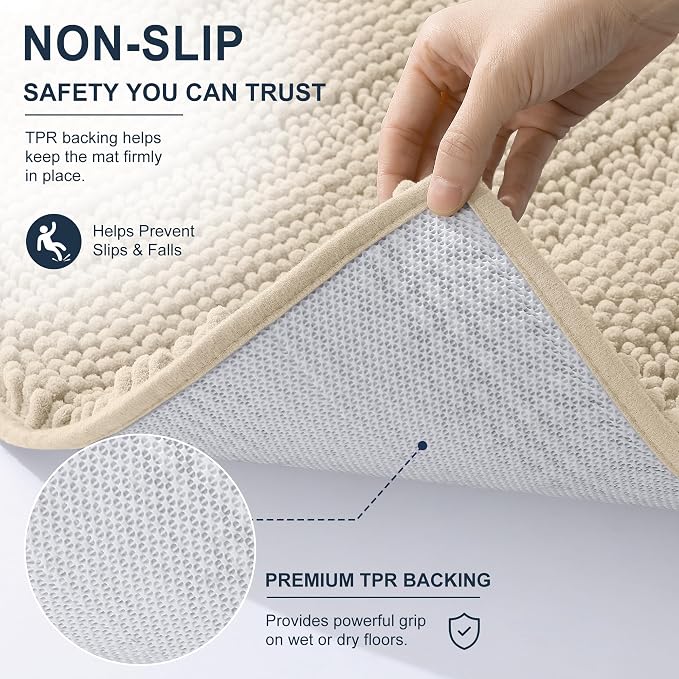Smiry Thick Chenille Bathroom Runner Rugs 59x20, Absorbent Striped Bath Mat, Machine Washable, Rubber Backing, Extra Long Bath Rugs for Tub & Shower, Modern Home Decor Accessories, Sand
