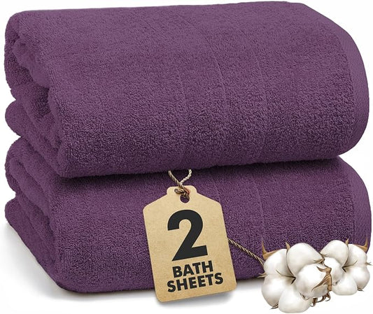 Bath Sheets – 550 GSM Extra Large Bathroom Sheet Set – Pack of 2 Jumbo Towels Dark Purple (71x35in) – 100% Ring Spun Cotton Soft Quick Dry Large Bath Towels for Adults Hotel Spa Bathroom Use