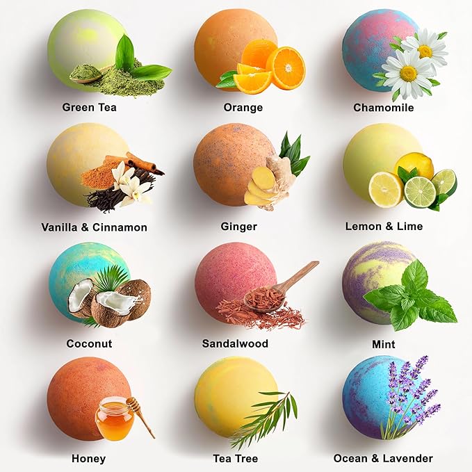 Luxury Bath Bombs for Women - Gift Set of 24 Bathbombs with Organic Essential Oils - Natural Vegan Soap for Moisturizing Fizzy Bubbles