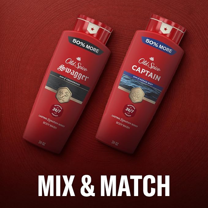 Old Spice Refreshing Body Wash for Men, 3X Defense, 24/7 Shower Fresh with Long Lasting Scent, Red Collection, Swagger with Cedarwood Scent, 24 oz (Pack of 4)