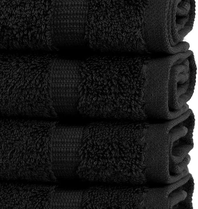 Chakir Turkish Linens 12 Piece Washcloth Set, 100% Cotton Luxury Turkish Washcloths for Bathroom, Soft Absorbent Washcloths, 13 x 13 Inches, Black