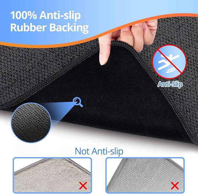 Upgraded Bath Mat 19x30Inch, Thin Bath Mats Rugs with Rubber Backing Non-Slip, Absorbent,Quick Dry Machine Washable, Home Decor Accessories Cozy Cloth Bathroom Rugs fit Under Door/Sink/Tub-Black