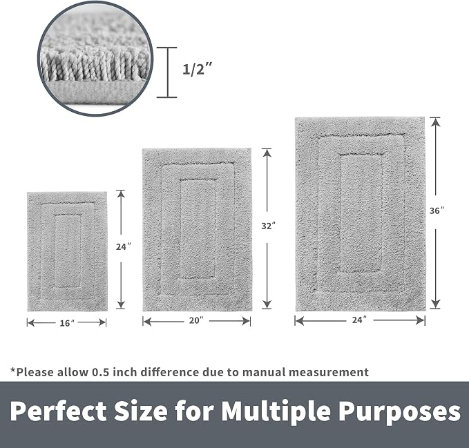GRANNY SAYS Gray Bathroom Rugs, Bath Mats for Bathroom Non-Slip, Super Soft and Water Absorbent, Microfiber Bath Rugs, Machine Wash Dry, Large Bath Rugs for Bath Floor, Tub and Shower 36" x 24"
