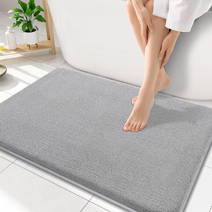 Smiry Memory Foam Bath Mat 34x21, Extra Soft Bathroom Rug, Ultra Absorbent, Quick Dry, Machine Washable Bathroom Mat for Shower, Tub & Floor Decor, Grey