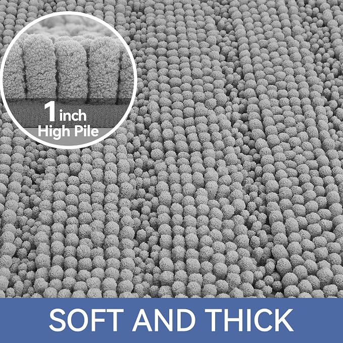 Bcoimo 30"×20" Chenille Bath Mat – Non-Slip with Backing Bath Rug Ultra-Absorbent and Machine Washable Bathroom Mat Quick-Dry Design. Ideal for Bathroom and Tub Areas
