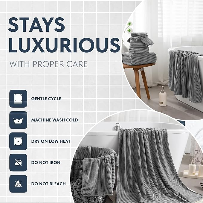 4 Piece Bath Towel Set 35"x70"Oversized Bath Towel for Bathroom Ultra Soft Fluffy Extra Large Bath Sheet Luxury Premium Bathroom Towel Highly Absorbent Quick Dry Shower Towel for Hotel Spa,Dark Grey