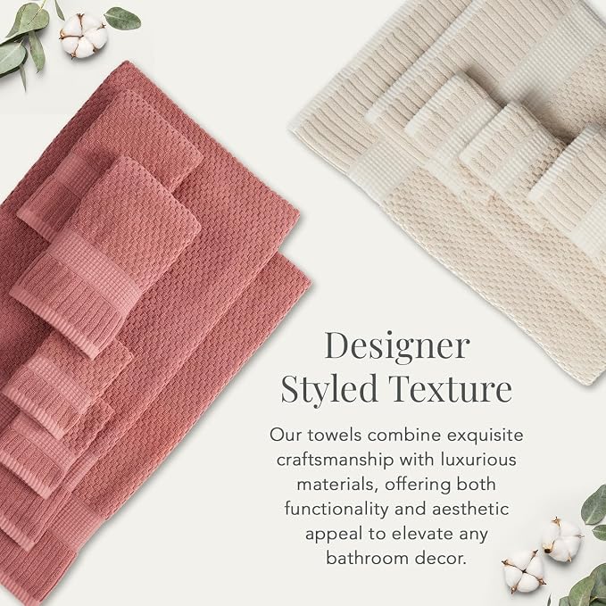 NY Loft 100% Cotton Towel Set 6 Piece Towel Set | Super Soft & Absorbent Quick-Dry 2 Bath Towels 2 Hand Towels & 2 Washcloths |Textured and Durable Cotton | Trinity Collection (6 Piece Set, Sage)
